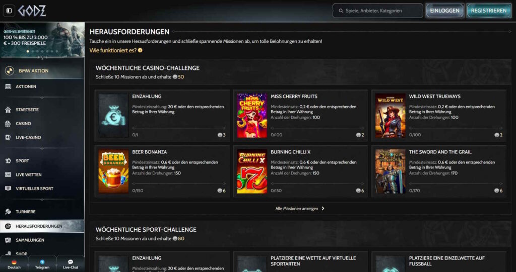 Godz 8 Godz Casino Herausforderungen Challenge